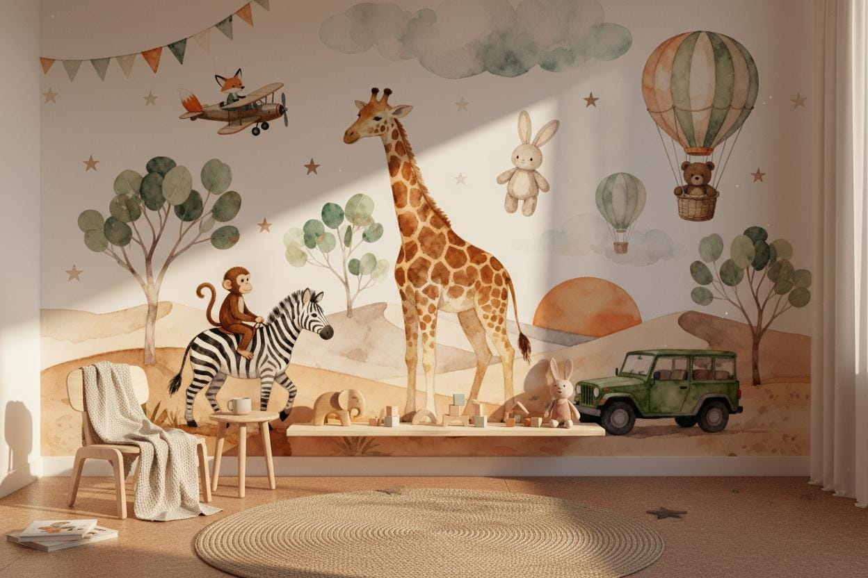 Baby Nursery Peel And Stick Wallpaper - Papel de Parede Infantil com Desenhos