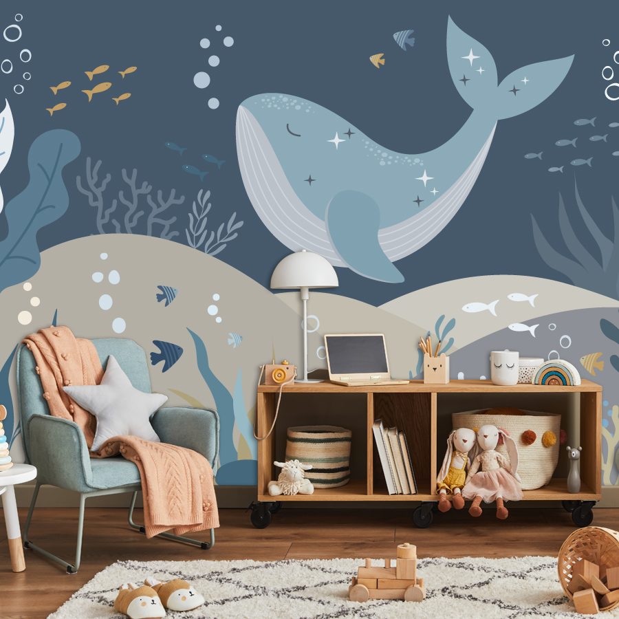 Papel de Parede de Baleia em D - Baby Nursery Peel And Stick Wallpaper avaliação e preço